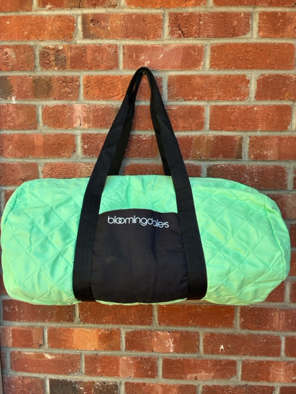 Bloomingdale's Mint Green Quilted Travel Duffel with Black Accents